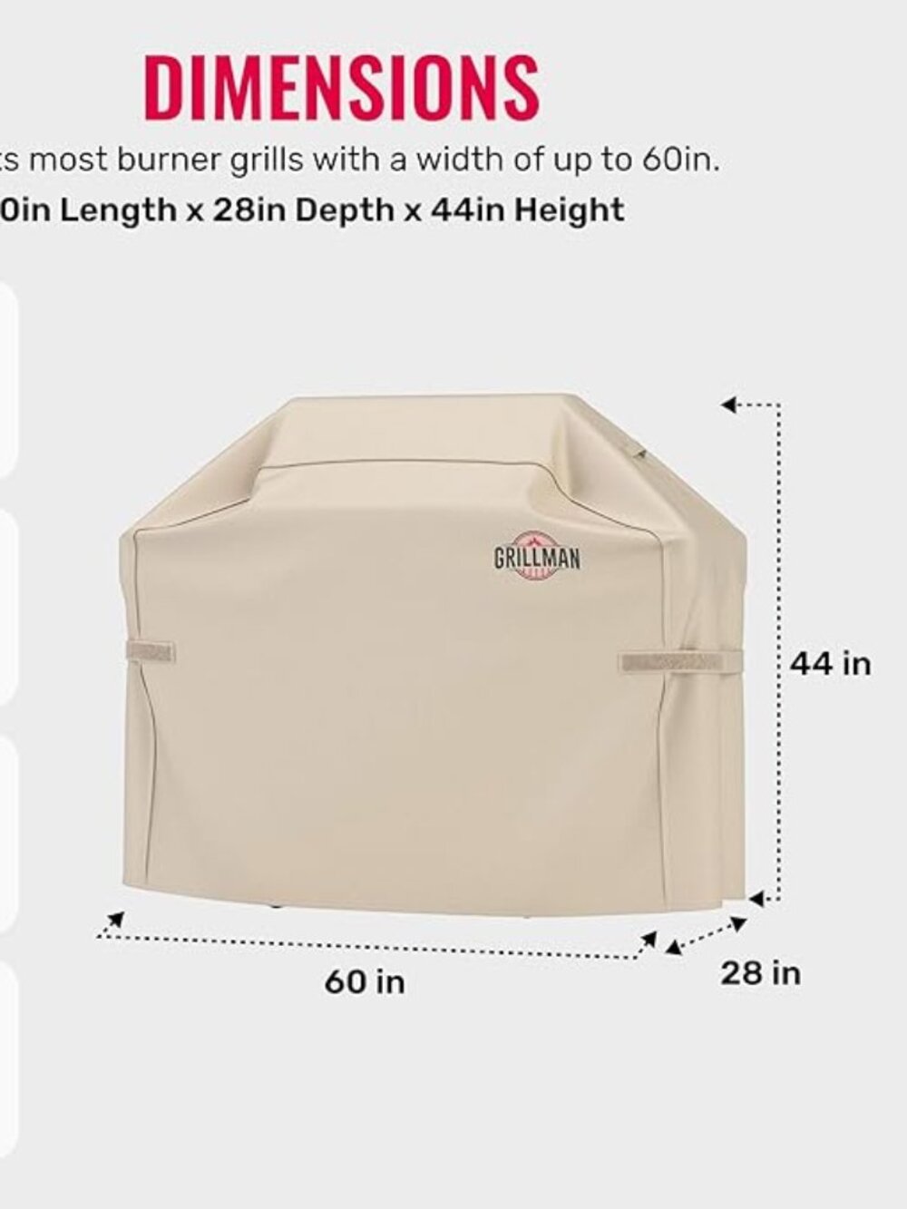 Tan Super Heavy Duty Wind Resistant Material Grill Cover 60"L x 44"T x 28"D-NEW